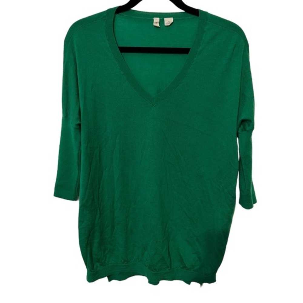 Moth Green 3/4 Sleeve Pull Over Lightweight Sweater 100% Marino Wool Size XS